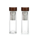 New Design 450ml Double Wall Glass Drink Water Bottle with Bamboo Lid